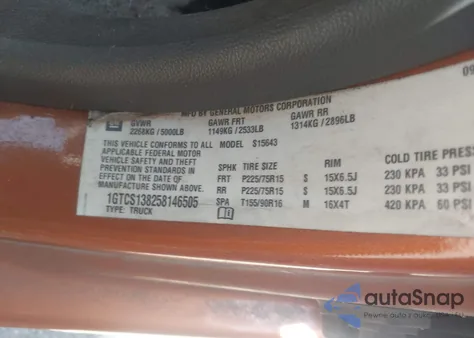 2005 GMC Canyon Sle z USA, uszkodzony, nr VIN 1GTCS138258146505